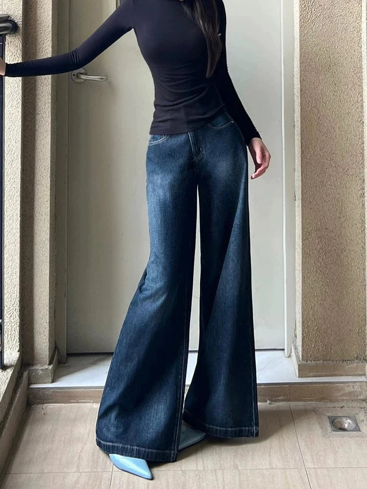 Fashion Street Casual Woman Jeans Autumn New High Waist Loose Women Jeans  Simple Basic Slim Straight Leg Pants Female Chicly