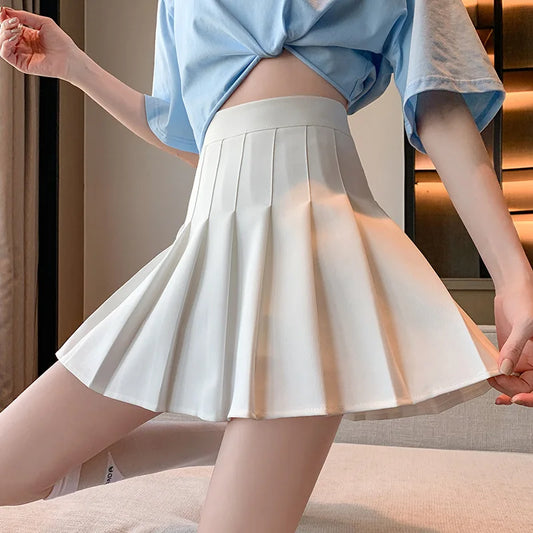 Girls Women High Waisted Pleated Skirt Plain A-line Mini Skirt Skater Tennis School Uniform Skirts Lining Shorts Casual Solid