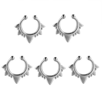 5-1PCS Stainless Steel Non Piercing Nose Clip Cone Bull Punk Unique Fake Nose Septum Ring Non-pierced Body Jewelry Unisex