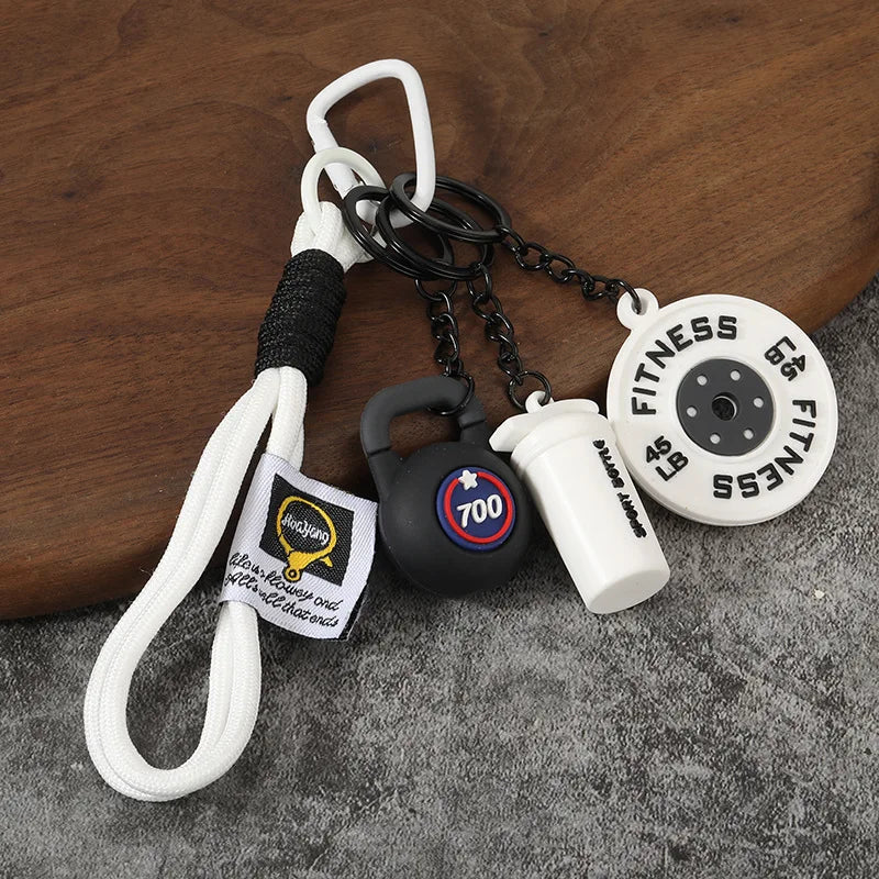 Fitness Keychain Gym Barbell Key chain Weightlifting with D-shaped Buckle Water Cups Simulation Dumbbells Creative Bag Charm