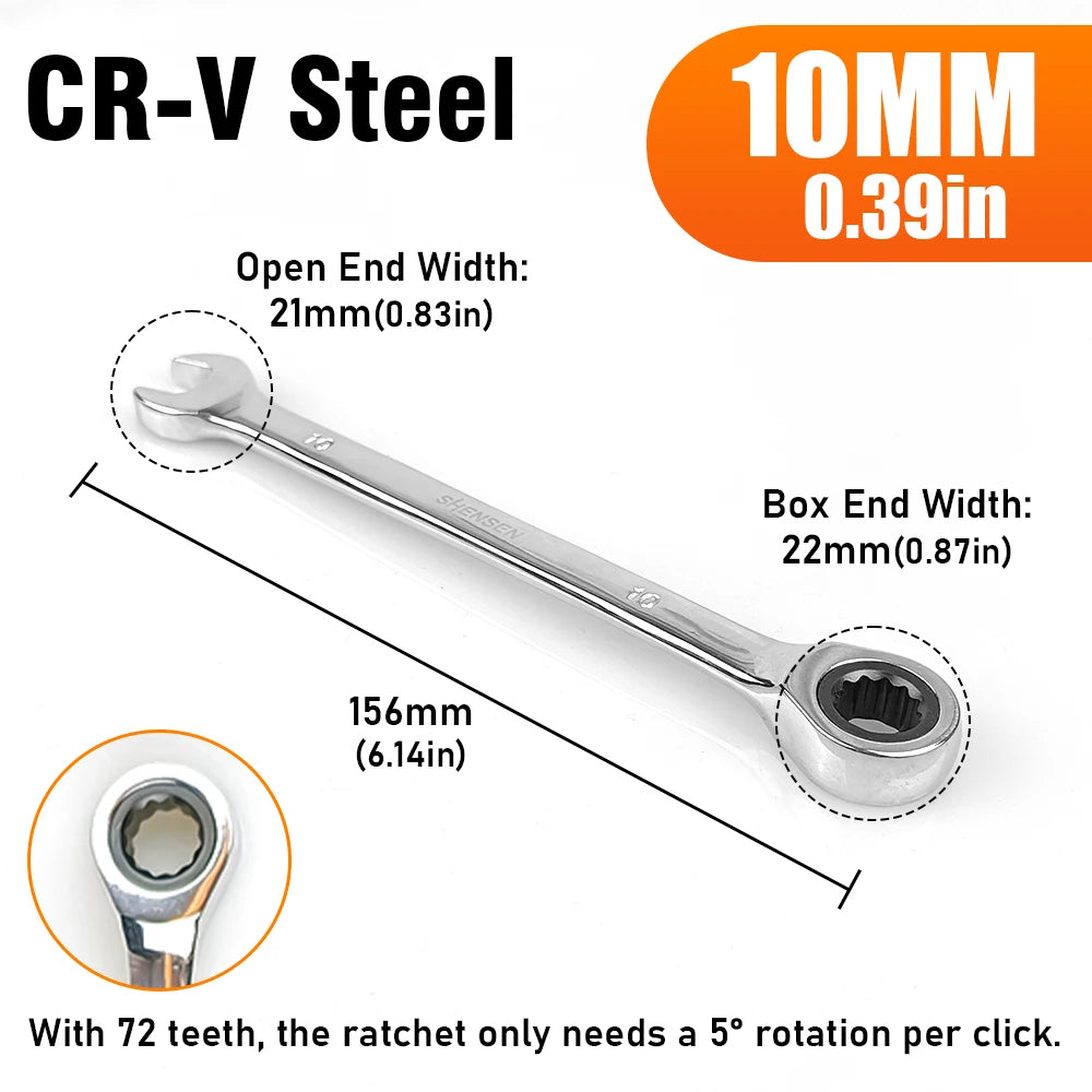 72-Tooth Ratchet Wrench 6-17mm Dual-Use Reversible Open-End Mechanism for Automotive & Bicycle Repair
