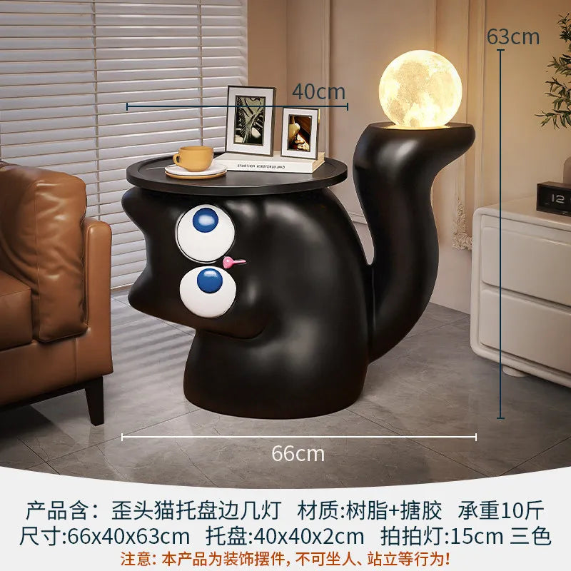 Cat Modern Coffee Side Table Black Designer Cute Nordic Funky Minimalist Small Table Space Saving Corner Living Room Furniture