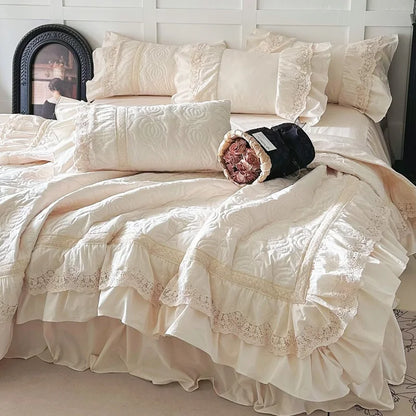 Princ Sle Pure Cotton Pink Bedding Set with Lace s Waed Cotton Duvet Cover eet And Bed Skirt Four Piece Set