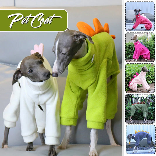 Pet Clothing Dog Little Greyhound Autumn Winter Polar Warm Turtleneck Coat Adorable Dinosaur Costume for Small Medium Large Dogs
