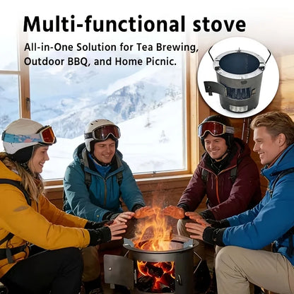 Portable Charcoal Grill Camping Stove with Ventilation Holes and Detachable Door for Outdoor Cooking Picnics