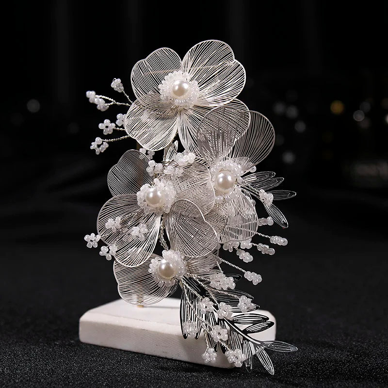 Bridal Wedding Headband Flower Pearl Hairpin Hair Accessories for Women Hair Jewelry Party Bride Headpiece Bridesmaid Gift