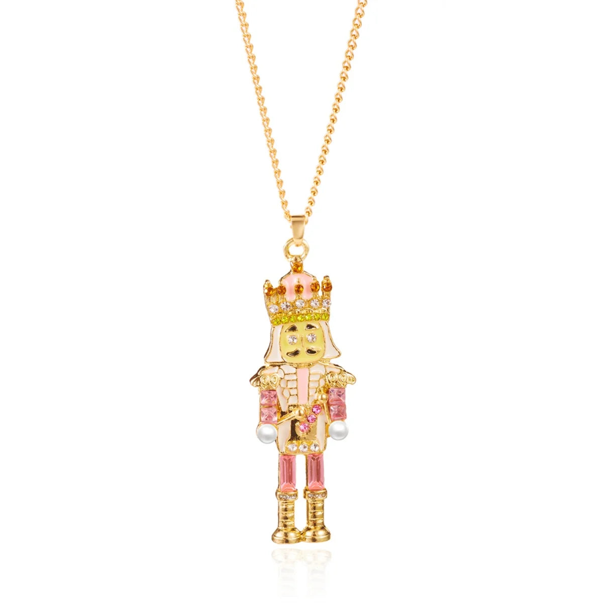 Imitation Pearl Rhinestone Soldier Shaped Pendant Necklace Cartoon Cute Soldier Choker Christmas Holiday Jewelry For Women Men