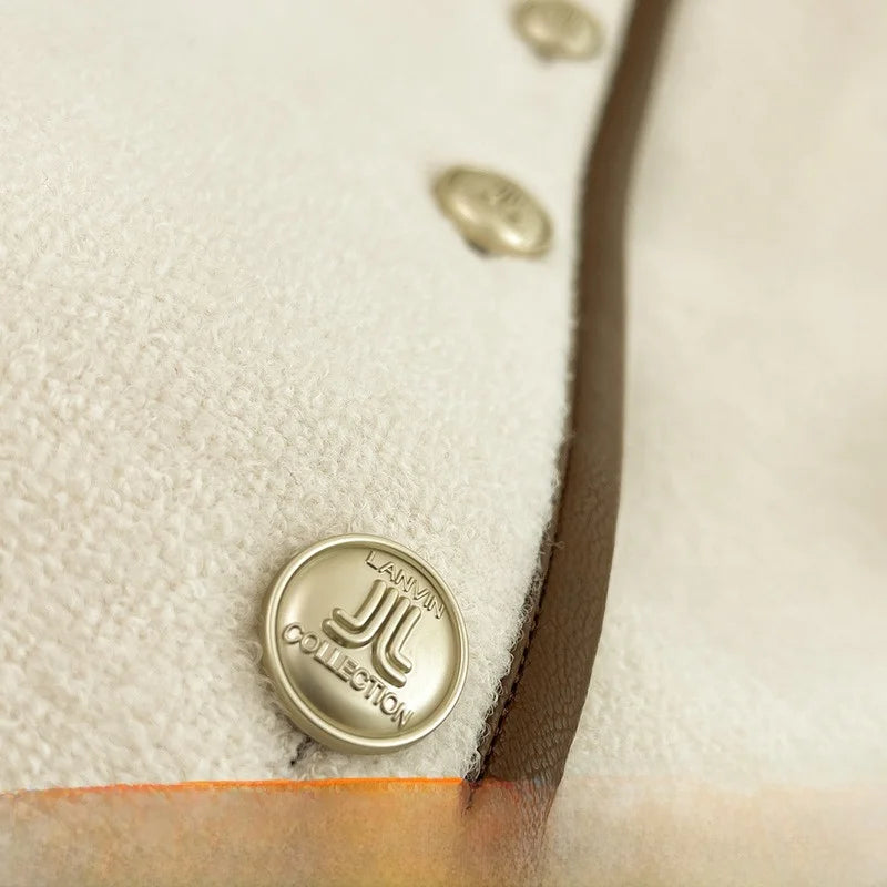 Discounted Self-Recommended Qianjinfeng Woolen Coat round Ne Color Blo Commuter Versatile Long Sve Button up ort Out...