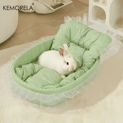 1PCS Soft Cute Bunny Princess Nest - Fluffy Rabbit Bed with Lace Edges, Cozy Plush Bedding for Small Pets, Hamsters, Guinea Pigs