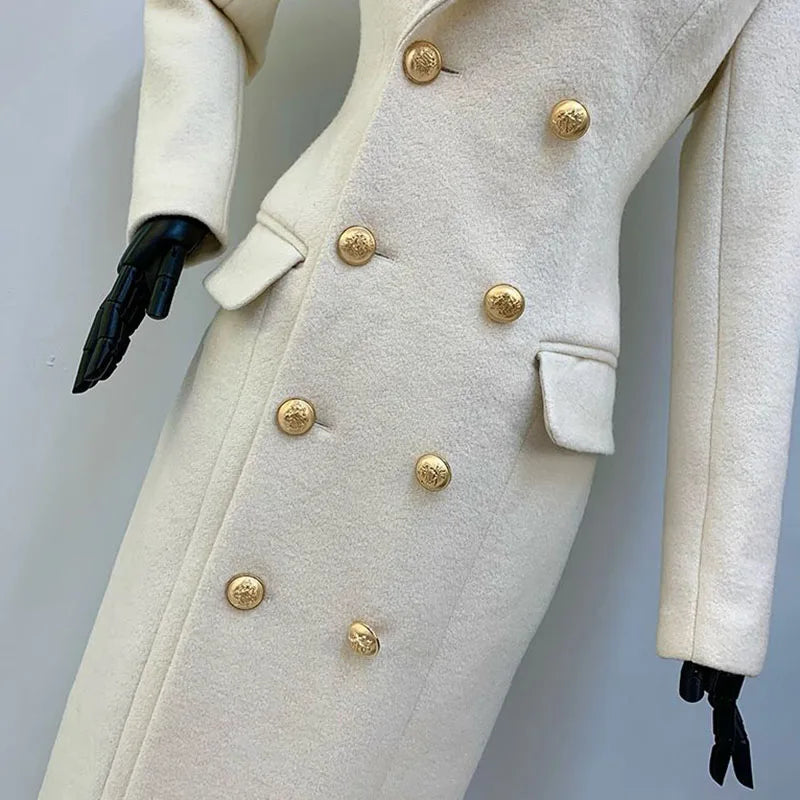 Autumn Winter Fashion High-Quality Women's Woolen Coat 2025 New Temperament Double Breasted Solid Color Women's Woolen Coat H322