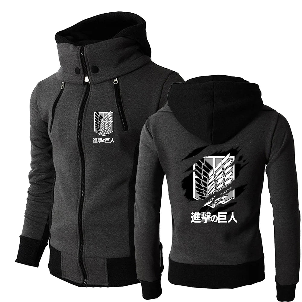 2025 Japanese Anime Jacket Spring And Autumn Man's Stand-Up Collar Hoodies Attack on Titan Logo Print Sports Comfortable Coat