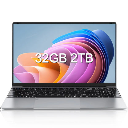2025 LENO 15.6" Portable Laptop 32GB RAM 2TB SSD Intel 6500Y Office Windows11 Notebook 5000mAh Gamer PC with Backlit Fingerprint