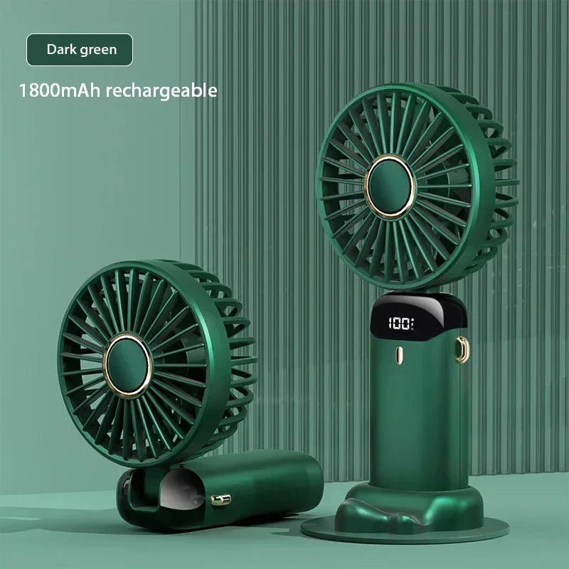 Portable Handheld Fan with Digital Display, 5-Speed USB Rechargeable Mini Fan, Ultra Quiet Personal Fan with Lanyard & Bas