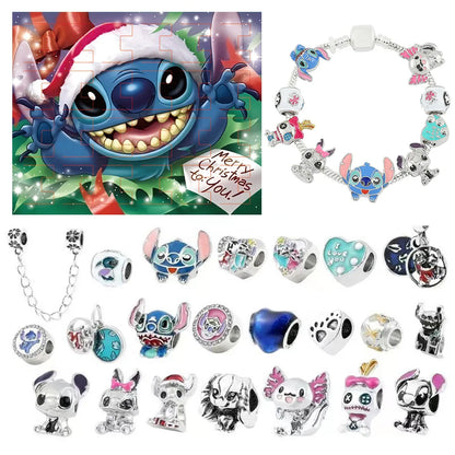 Disney Stitch Mickey Mouse Adventskalender-Armbänder, 24 Tage Countdown, DIY-Schmuckherstellung, süßes Weihnachtsgeschenk
