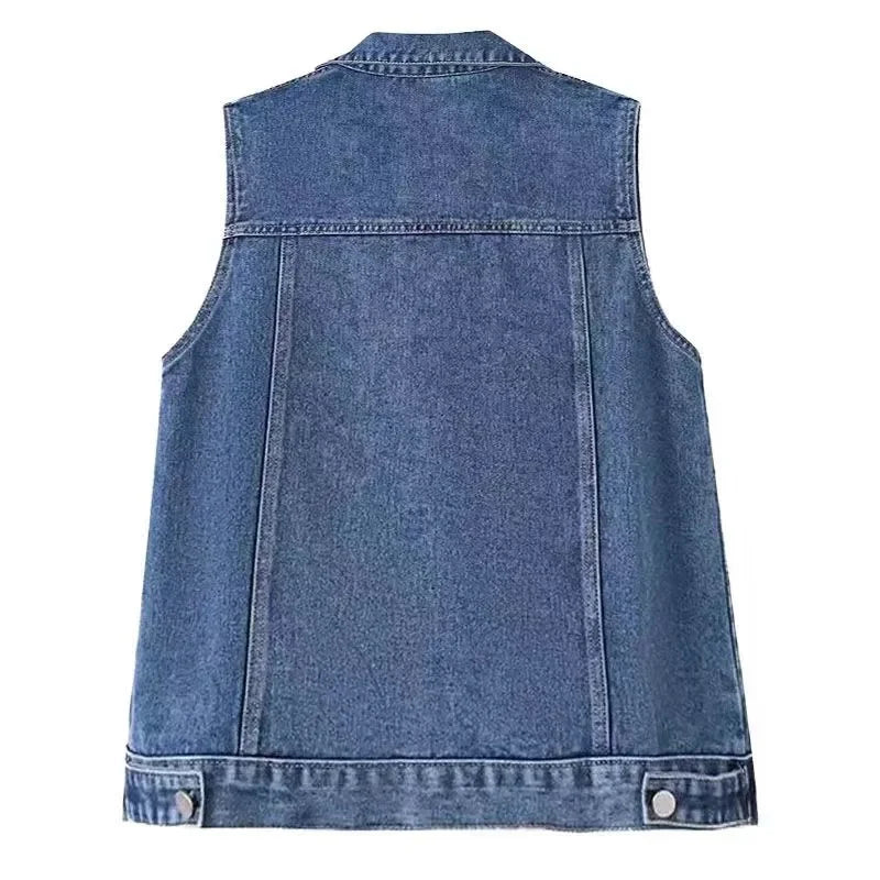 Fashion Women Cowboy Waistcoat Outwear Lady Large Size 4XL Denim Vest Coat Autumn Female Jeans Sleeveless Jacket