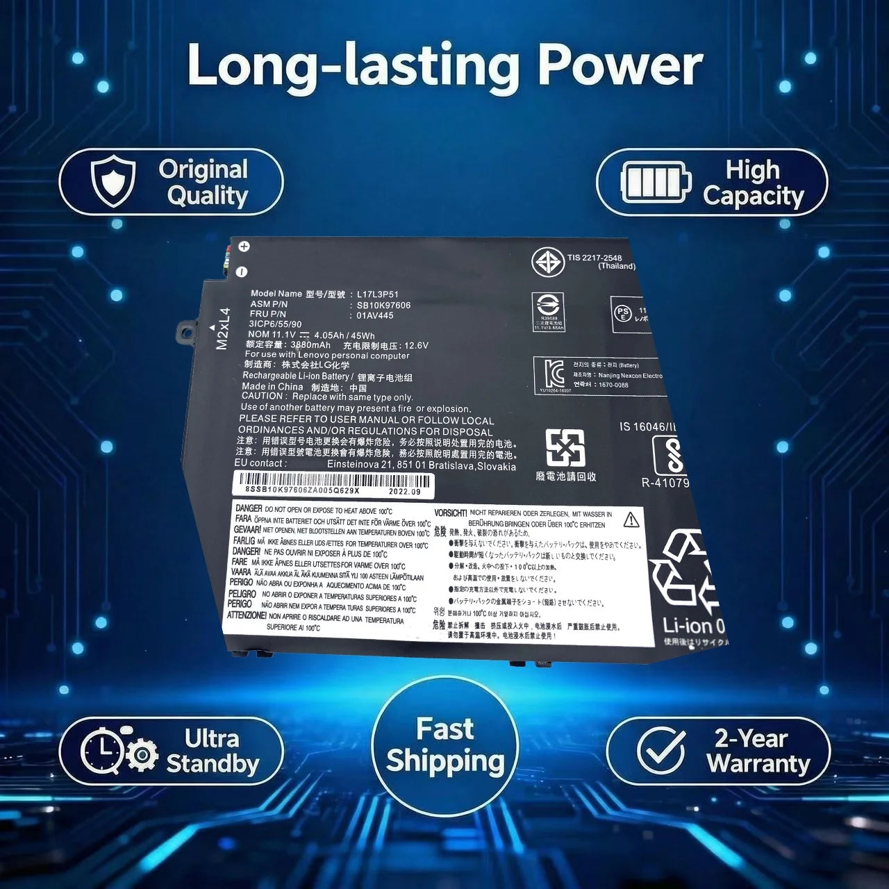 Original L17M3P51 Laptop Battery For Lenovo ThinkPad E14 E15 E480 E485 E495 E580 E585 E490 E590 E595 01AV445 L17M3P52 SB10K79606