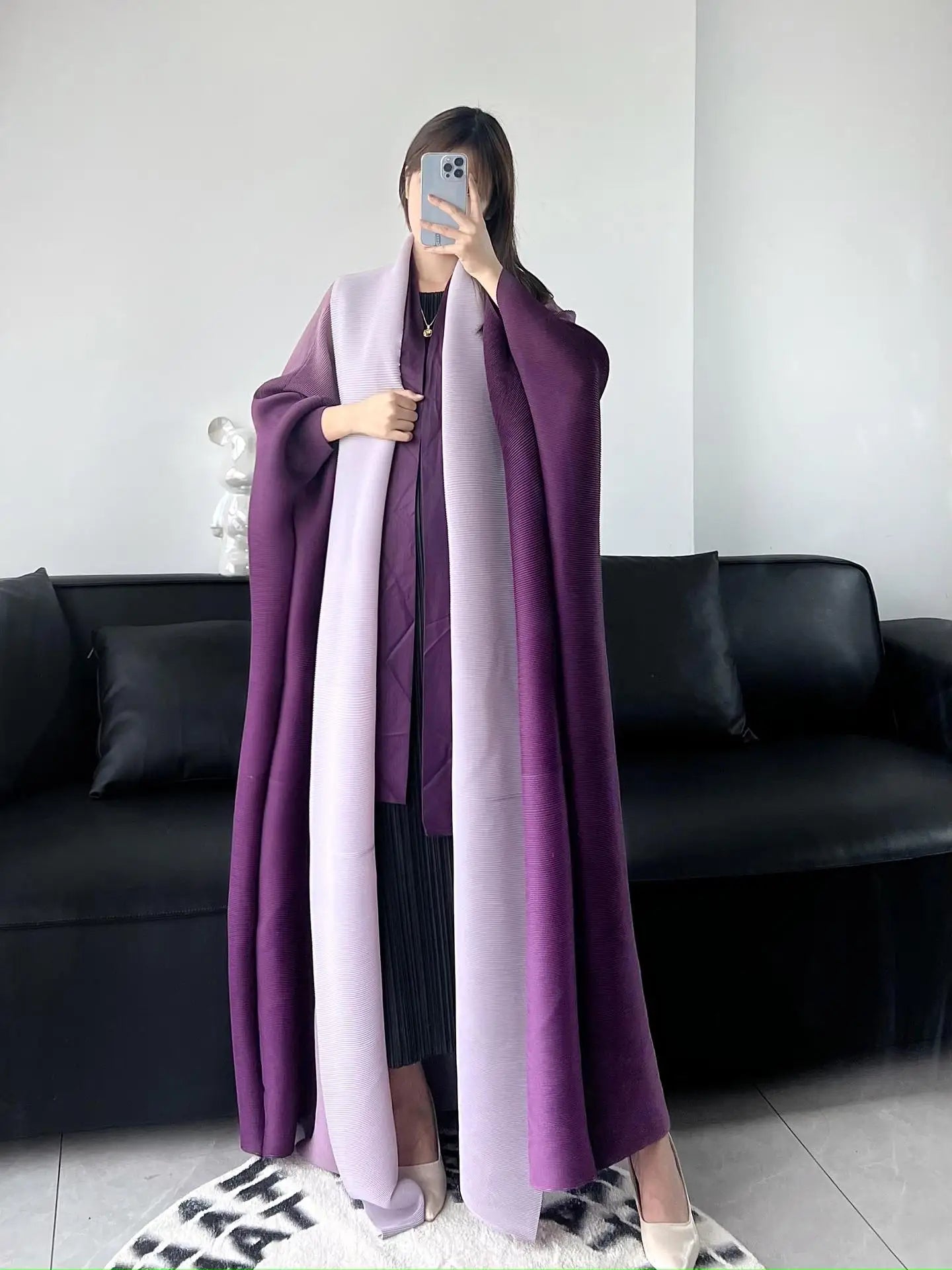 YUDX Wrinkled Women's Windbreaker Jacket Bat Sleeve Scarf Collar Gradient Long Robe Fashion Retro Coats and Jackets Women
