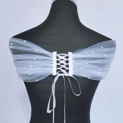 Wedding Wrap Pearls Beaded Top Wedding Dresses Accessories Removable Bolero Bridal Tulle Short Detachable Party Accessory  VPG15