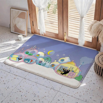 Les Barbapapa Cartoon Floor Mat Eco - Flannel Doormat Non-Slip Odorless Indoor Floor Rug Soft Short Plush Home Mat