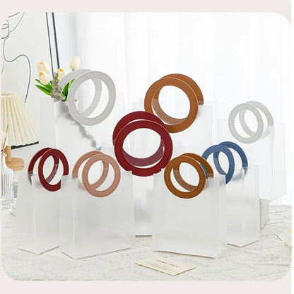 5/10PC Frosted Plastic Round Tote Bag Semi Transparent Gift Bag Gift Packaging and Storage Bag for Weddings Holidays and Parties