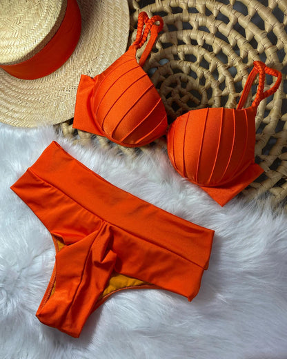 Cheap Push Up Bikinis Women Swimsuits  Solid Padded Women Swimwear Vintage Female Swimsuit High Waist Biquini Bathing Suit