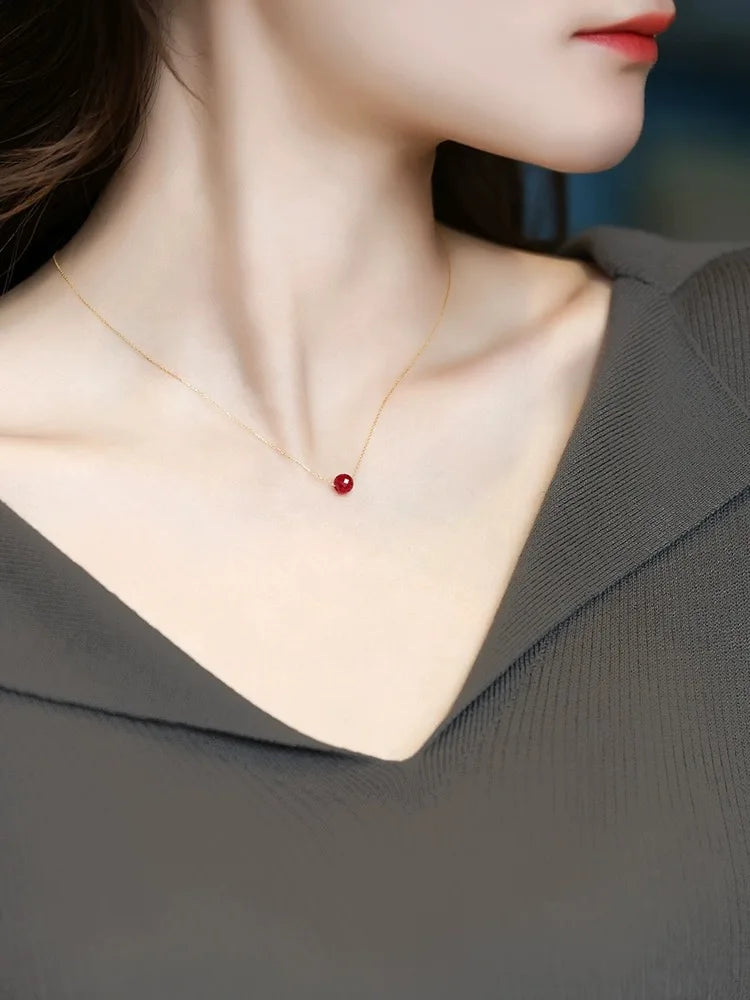 Fine Jewelry New Real 18K Gold Necklace  Natural ruby for Women Au750  Design Simple Fashion Fine Jewelry Gift for Women,x667