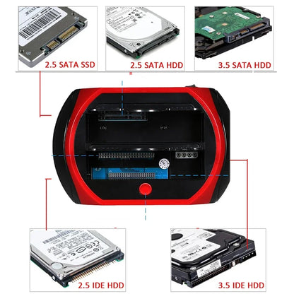 Hannord All in 1 HDD Docking Multifunc 2.5/3.5'' SATA Multi-Function HDD Docking Station IDE&SATA Hard Disk Base USB HUB Reader