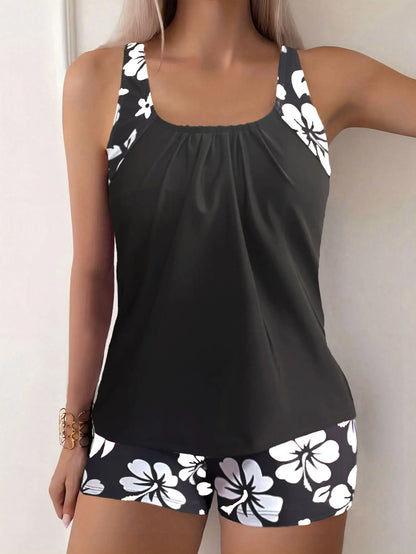 2025 New Women's Conservative Quick Dry Print Bikini Bottoms High Waist Floral Polyester Swimsuit Triangle Panty Cross Border