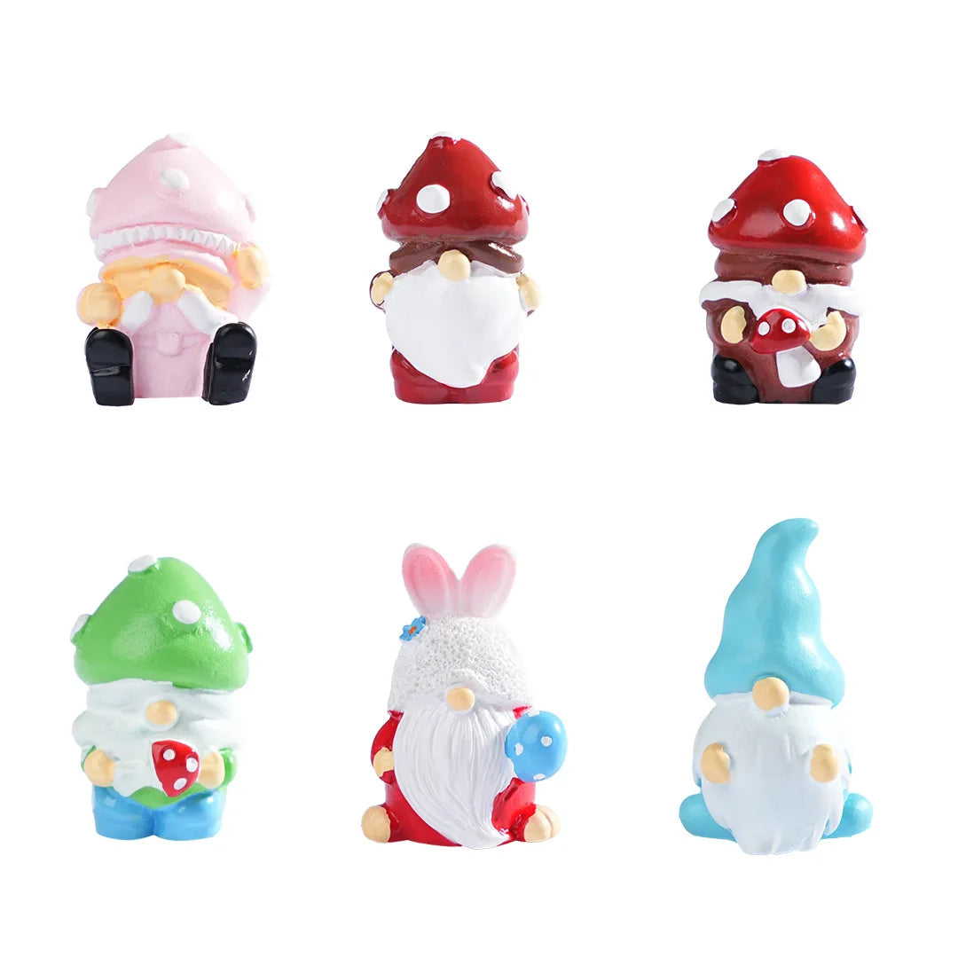 8/24PCs Mini Dwarf Doll Figurine Miniature Resin Mushroom Gnome Doll Garden Landscape Crafts Small Ornaments Desktop Decoration
