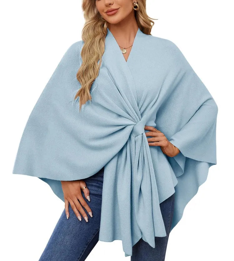 Women's Trendy Autumn And Winter Loose V-Neck Shawl Cape Elegant Shawl Wraps Casual Solid Color Soft Open Front Poncho bat shirt