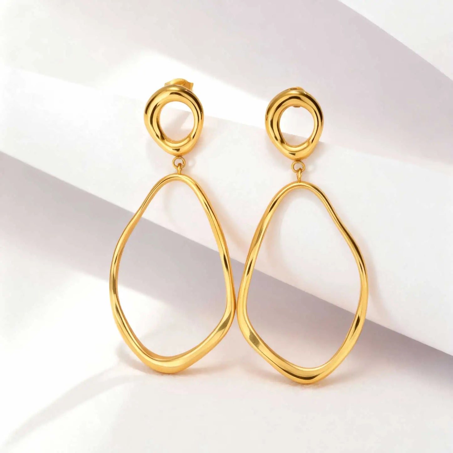 Geometric Irregular Lines Oval Drop Earrings, Minimalist Stainless Steel 18K Gold Plated Earrings,Trendy Party Jewelry for Women