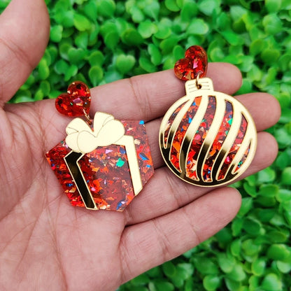 KUGUYS Christmas Red Gift Box Earrings for Women Acrylic Jewelry Trendy Accessories