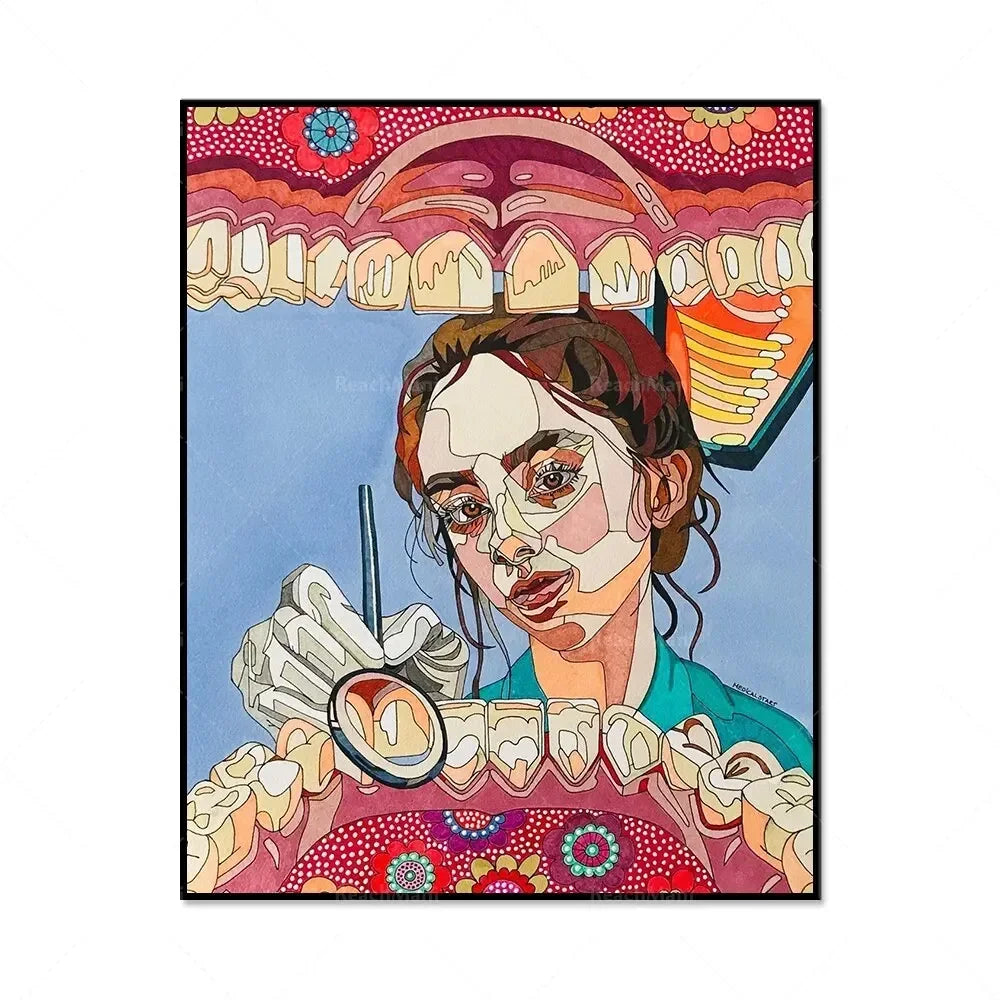 Modern Dental Art Teeth Canvas Painting for Home Living Room  Bedroom Wall Decor Stylish Poster Print