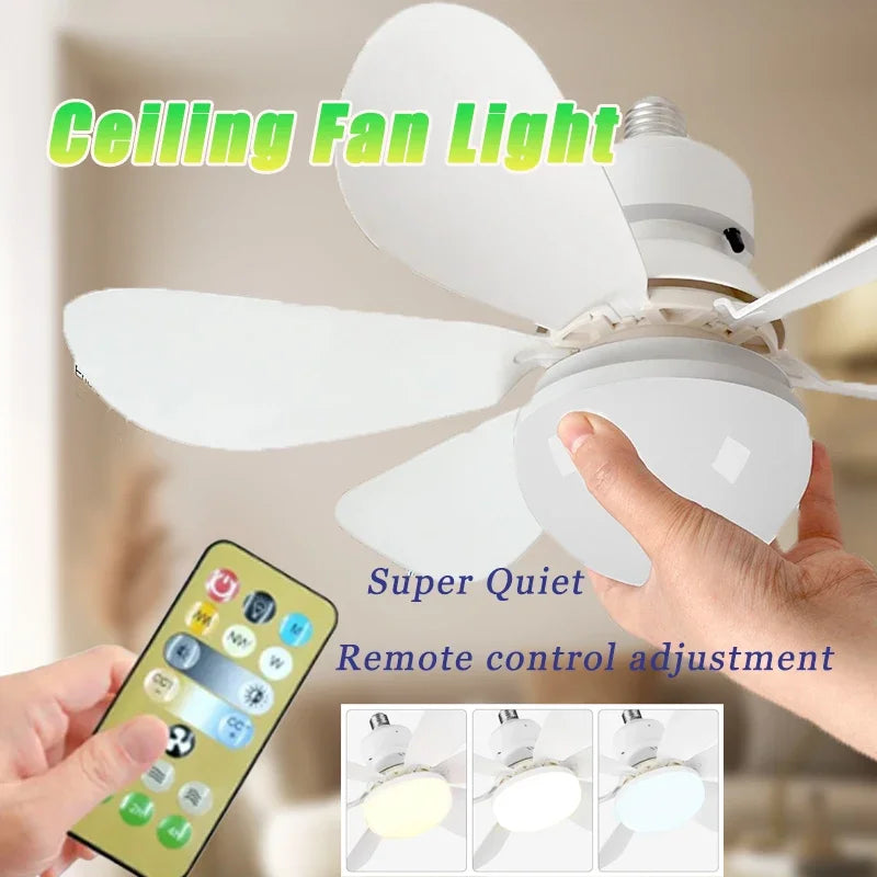 LED Socket Fan Light with Remote Small Ceiling Fan with Light, Cordless Light Socket Fan for Kitchen Bedroom Small Room