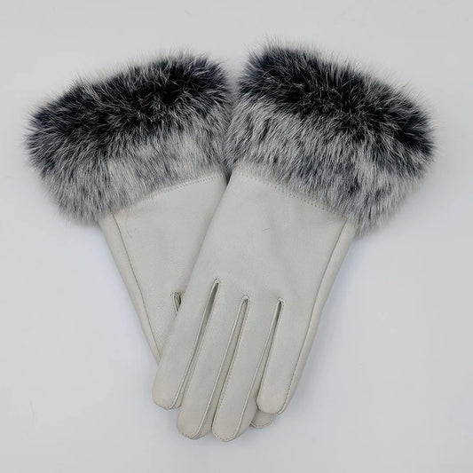 2025 Women Winter Warm Genuine Sheep Leather Glove With Real Fur Trimming Female Warm Real Leather Fur High Quality Mittens