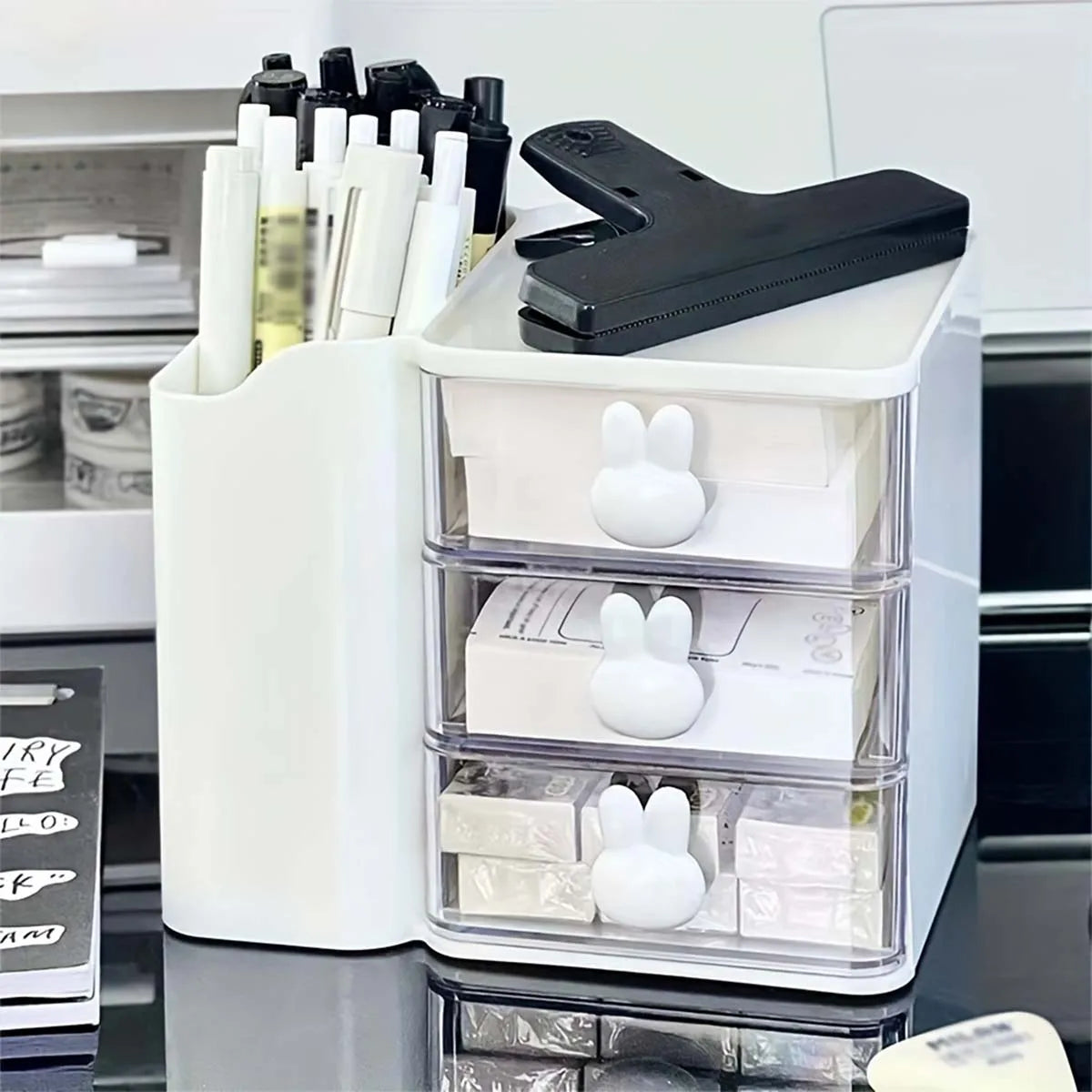Desktop Organizer WIth Drawer Multifunctional Drawer Storage Box LargeCapacity Stationery Organizer For Cosmetic Office Supplies
