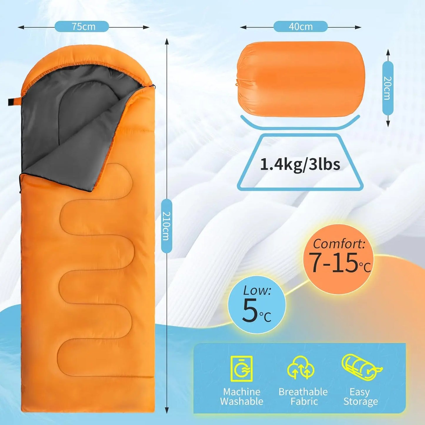 Camping Sleeping Bag Ultralight 4 Season Warm Envelope Backpacking Sleeping Bag Portable Waterproof Outdoor Sleeping Bag
