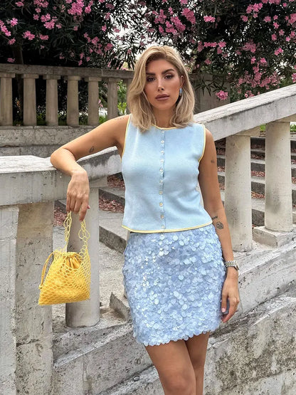 HH Women Fashion Shinny Sequin Mini Skirts Side Zipper High Waist A Line Skirt Summer Woman Elegant Club Party Sexy Lady Skirts