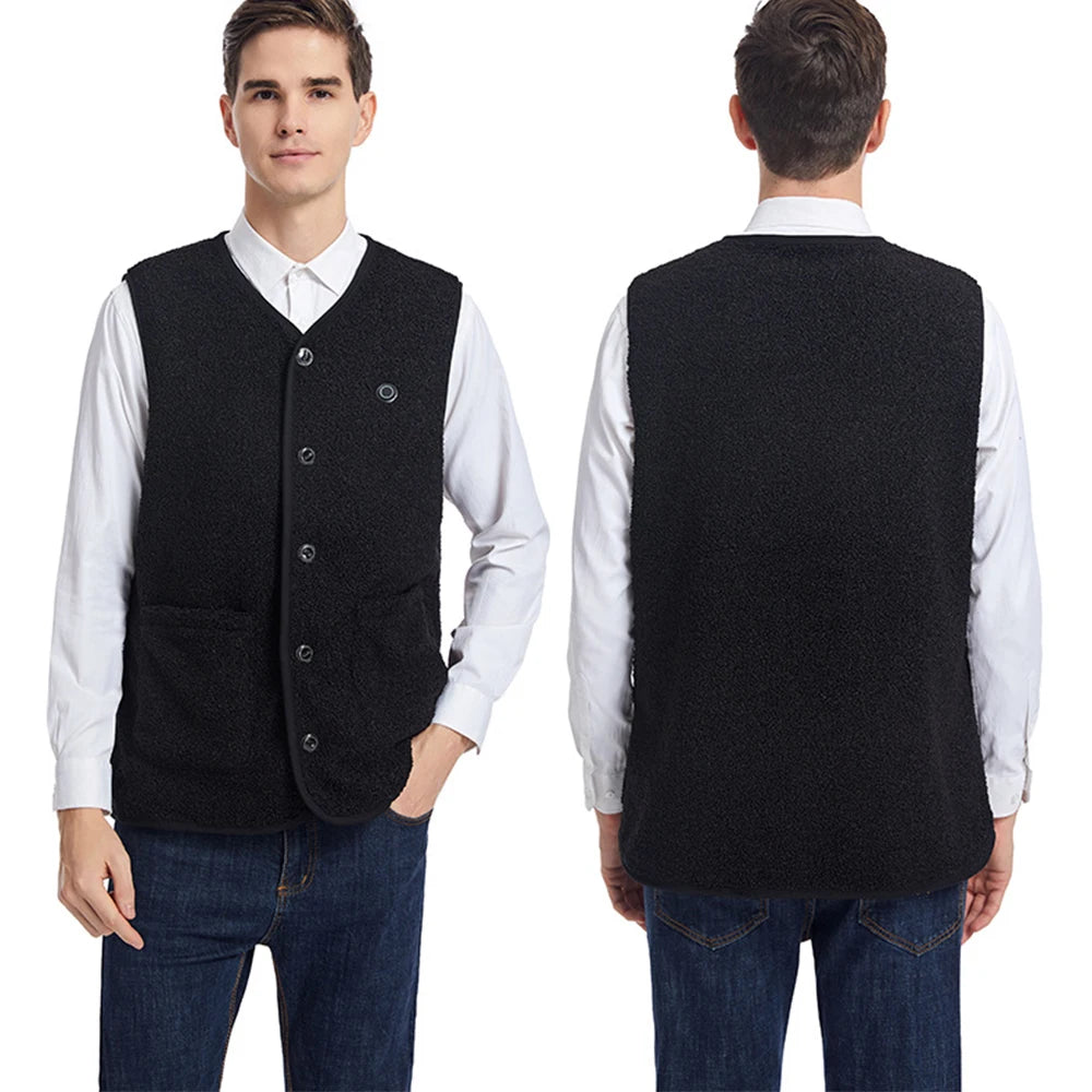 16 Areas Heated Vest Women Electric Heated Jackets Teddy Velvet V-neck USB Electric Temperature Control Winter Thermal Warm Vest