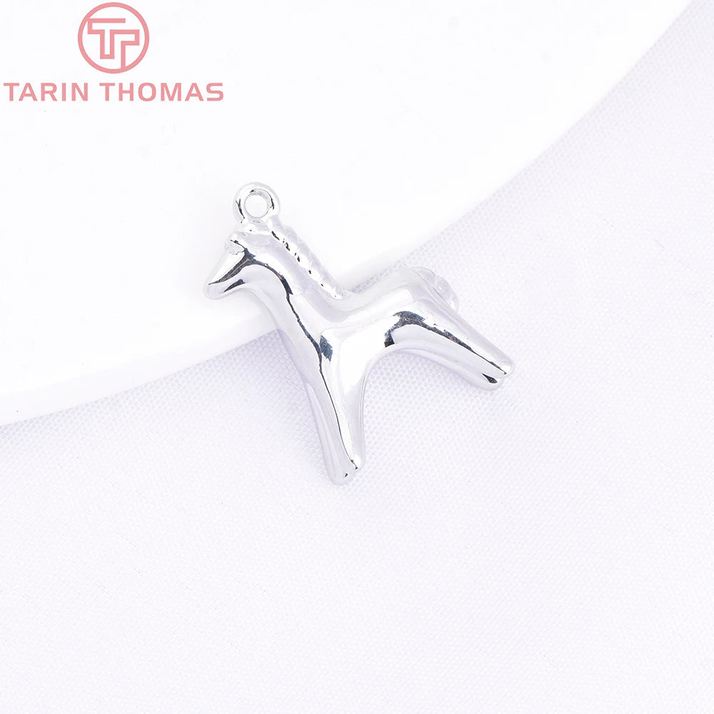 (10486) 6PCS 12x18MM 24K Gold Color Brass Horse Shaped Necklace Pendants Charms High Quality Jewelry Making Accessories