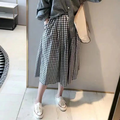 Plaid Skirt Women's Clothing High Waist Big Swing Japanese Jupe 2025 Faldas Mujer De Moda Vintage Saia Fashion Korean Skirts