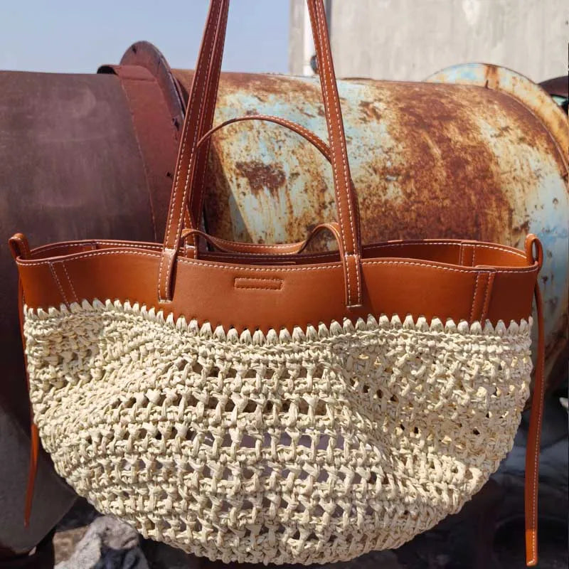 Large Capacity Dumpling Straw Shoulder Bag Women Straw Woven Bag Fashion Plush Wings Armpit Bag For Summer Beach Bucket Bag