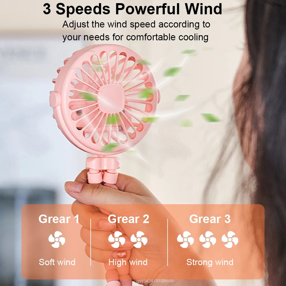 Portable Fan Mini Clip Fan Stroller Fan 360° Rotate Flexible Tripod USB Rechargeable Battery Fan for Car Seat Bike Treadmill