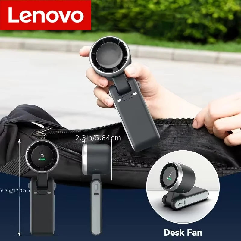 Lenovo Folding Handheld Fan 3-in-1 Fan 3600mAh Type-C Charge Ports Portable Desktop 5level Adjustment Electric Fan With Lanyard