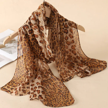1pc Women Chiffon Classic Leopard Print Scarf Fashionable Comfortable Breathable Shawl Lightweight Headscarf Muslim HIjab Wraps
