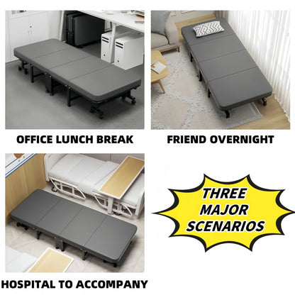 Convenient Small Size Office Folding Bed Nap Recliner Single Adult Hospital Escort Camp Bed with Pulley Folding Furniture