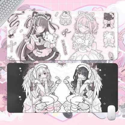 Ins Style Japanese Vintage Mouse Pad Angel Girl Mouse Pad Oversized Computer Mouse Pad Cute Pink Anime Office Desktop Mouse Pad