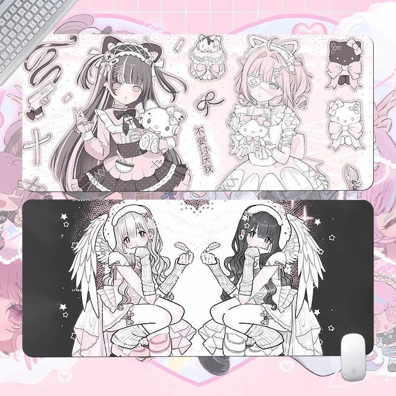 Ins Style Japanese Vintage Mouse Pad Angel Girl Mouse Pad Oversized Computer Mouse Pad Cute Pink Anime Office Desktop Mouse Pad
