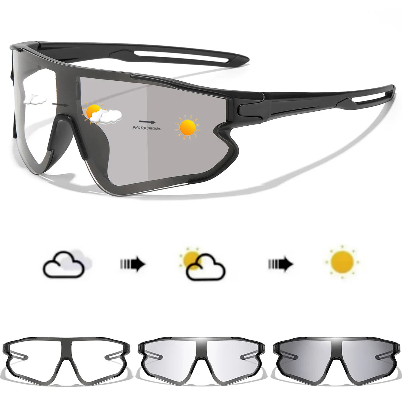Men Women Photochromic Motorcycle Glasses Outdoor Sports Big Frame Windproof Cycling Running Hiking Goggles