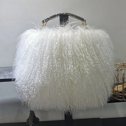 Luxury Real Fur Girl Chain Shoulder Bag for Women Designer Purses and Handbags Women's Party Clutch Crossbody Bag High Quality